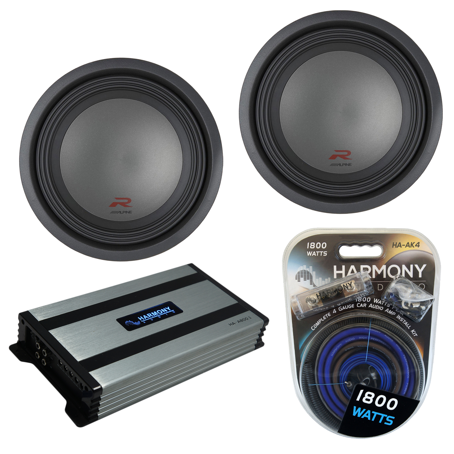 Alpine (2) RW12D2 Car Audio Type R Series Sub 1500W Peak 12" Subwoofer Bundle with Harmony HA