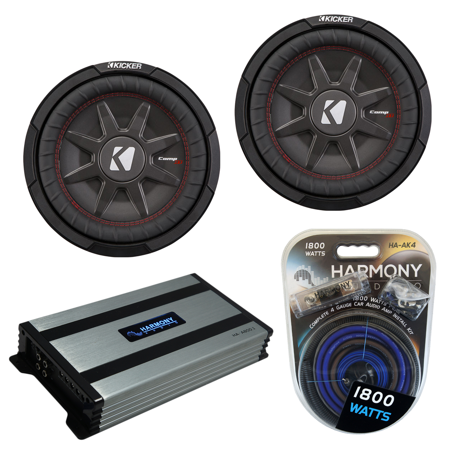 Kicker (2) 43CWRT102 10" CompRT CWRT10 Series Sub 400W Subwoofer & HA