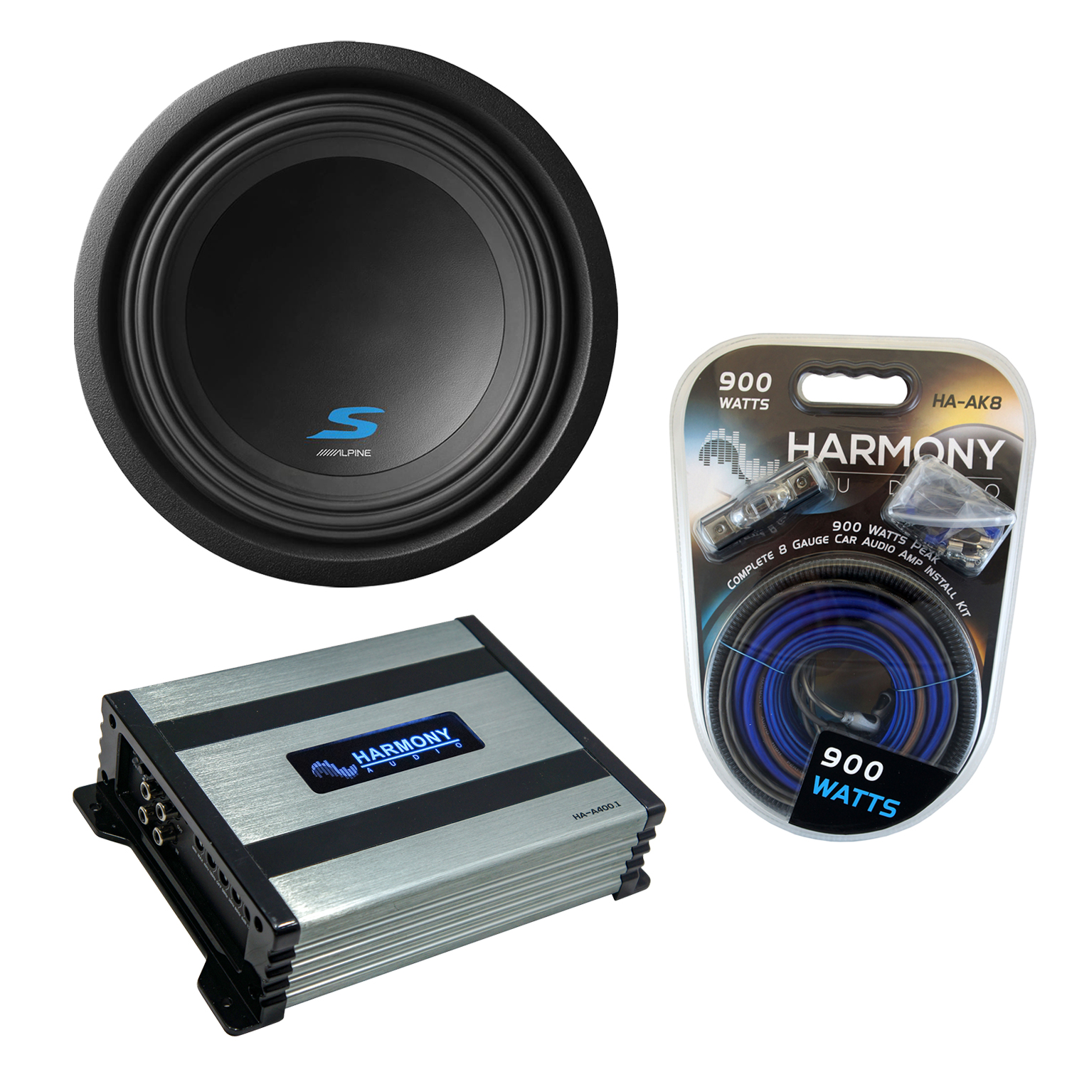 Alpine SW10D4 Car Audio Type S Series Sub 1200W Peak 10" Subwoofer Bundle with Harmony HAA400