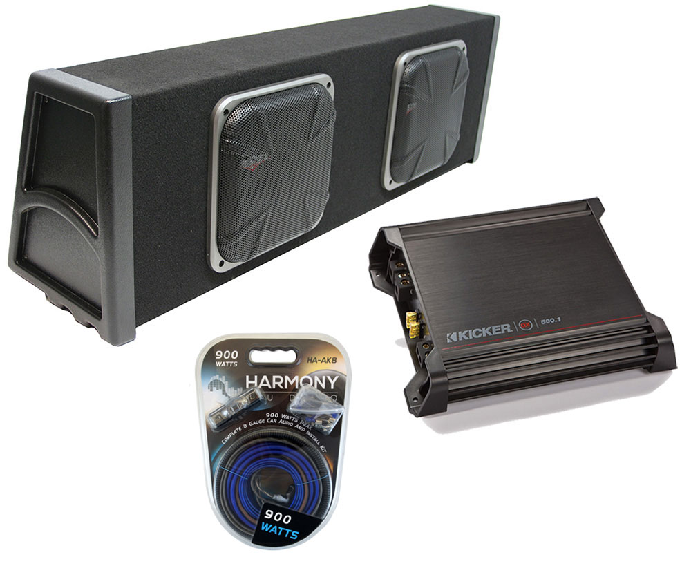Kicker Car Auduio Dual 10" Powered Sub Square Subwoofer Box 1000 Watt