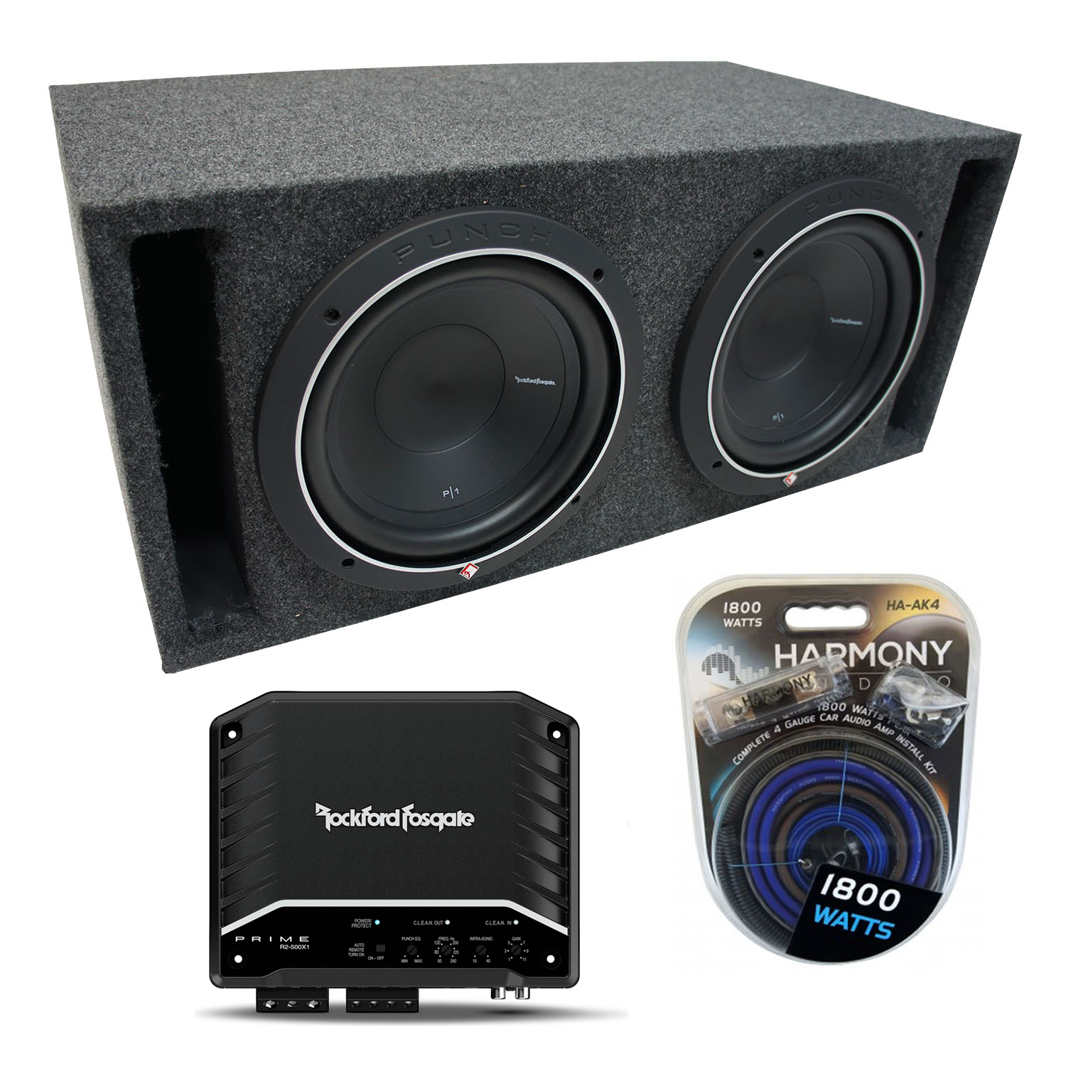 Universal Car Stereo Slotted S Port Dual 8 Rockford Punch P1S48 Sub Box R2500X1 ROCK16PACK2737