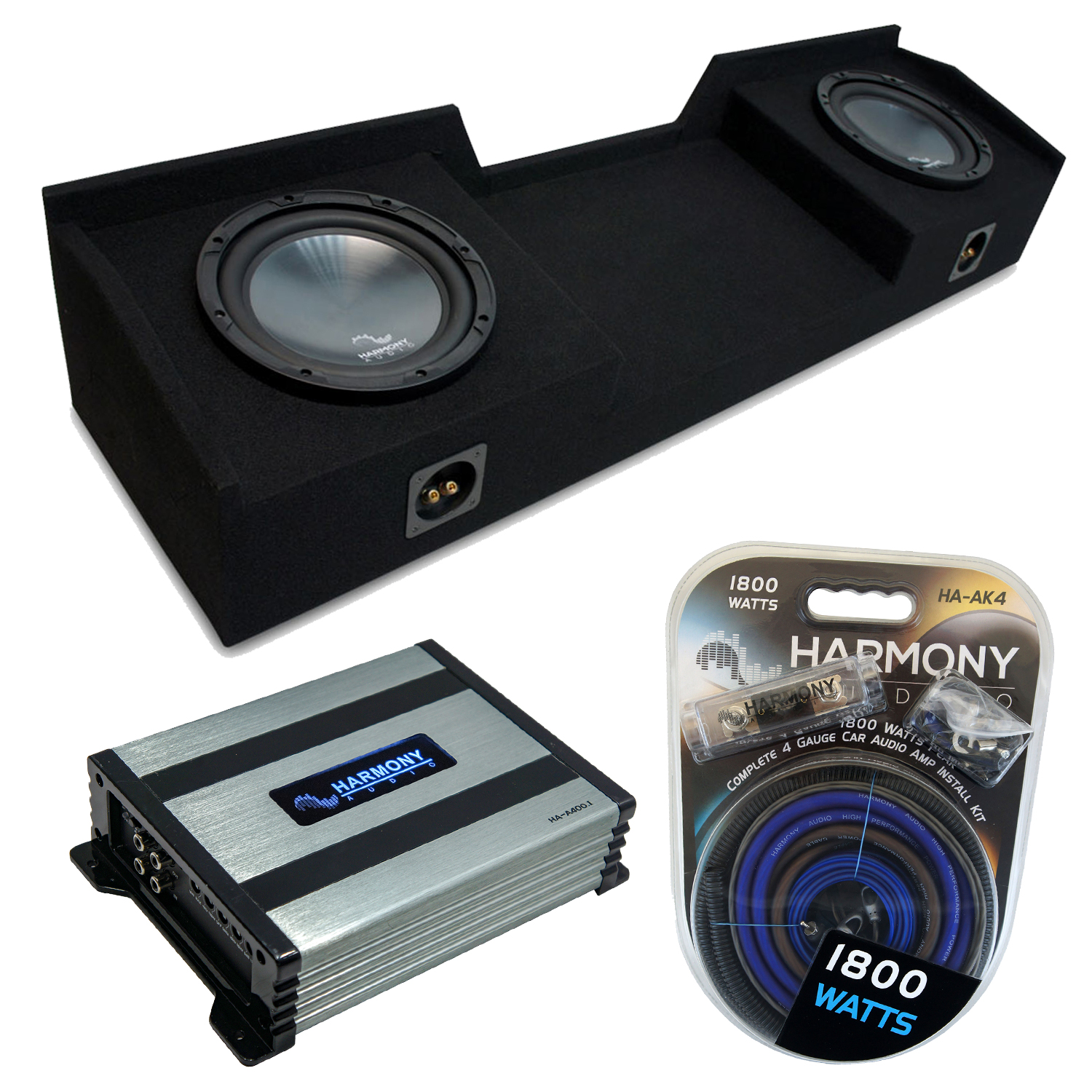 Compatible with 1999-2006 GMC Sierra Extended Cab Truck Harmony R124 Dual 12" Sub Box & Harmony HA-A400.1 Amp