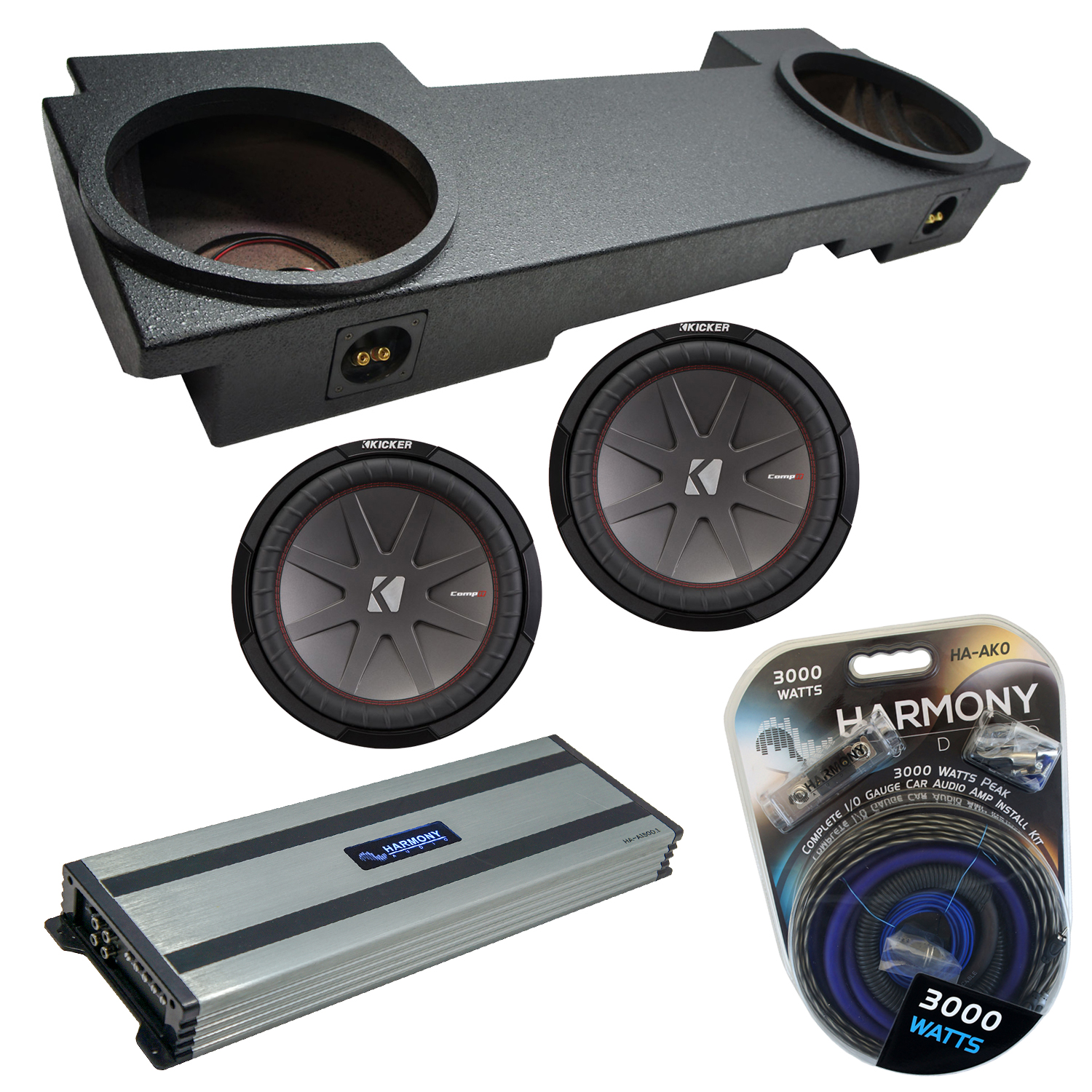 0106 GMC Sierra HD Crew Truck Kicker CWR12 Dual 12" Rhino Sub Box HA