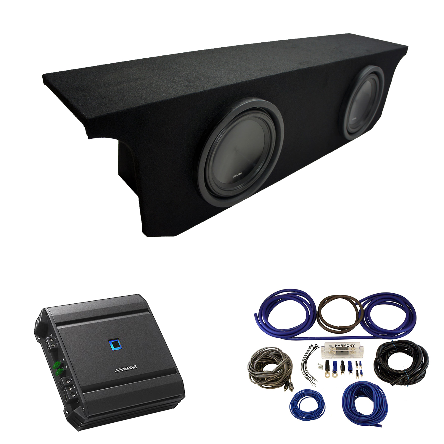 2007-2015 Jeep Wrangler JK Unlimited Alpine SWT-10S4 Dual 10" Sub Box Enclosure with S-A60M Amplifier & 4GA Amp Kit