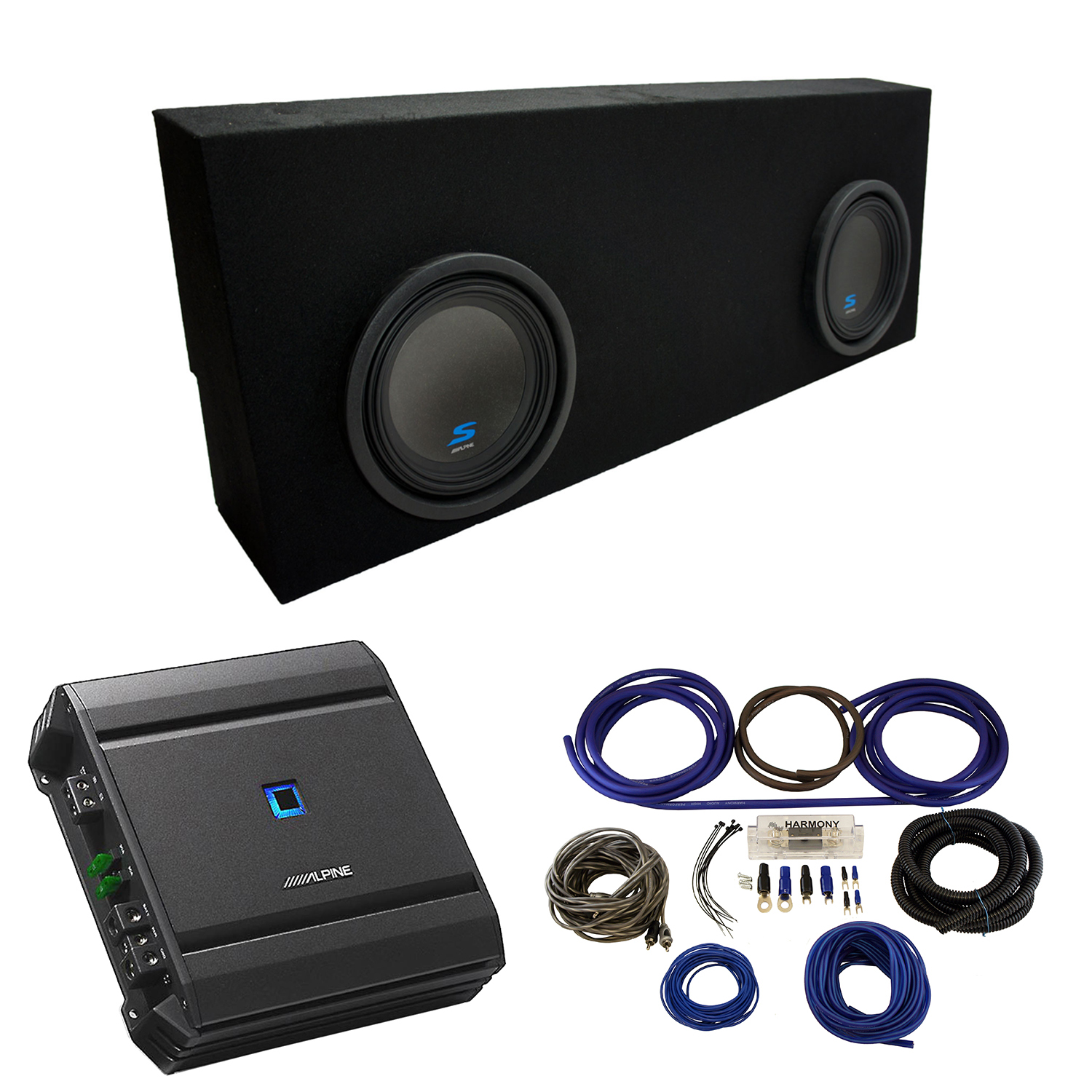 Compatible with 07-13 Toyota Tundra Crew Max Alpine Type S S-W10D2 Dual 10 Custom Sub Box with S-A60M Amplifier & 4GA Amp Kit 