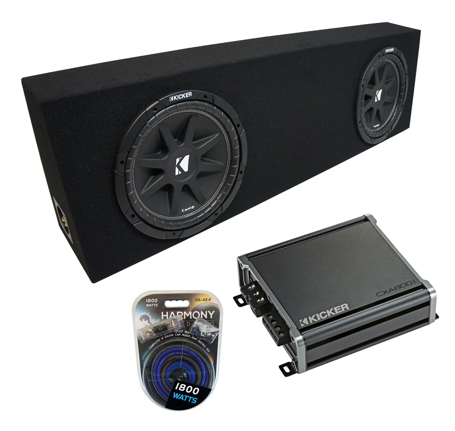 Harmony Audio Single 10" Kicker Subwoofer Bundle With Amp & Box – Complete Car Bass System