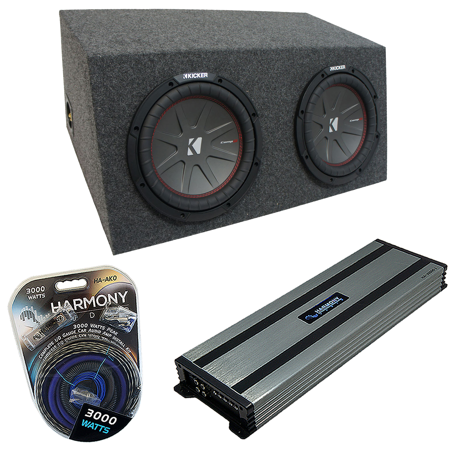 Universal Car Stereo Hatchback Sealed Dual 10" Kicker CompR CWR10 Sub Box Enclosure & Harmony HA