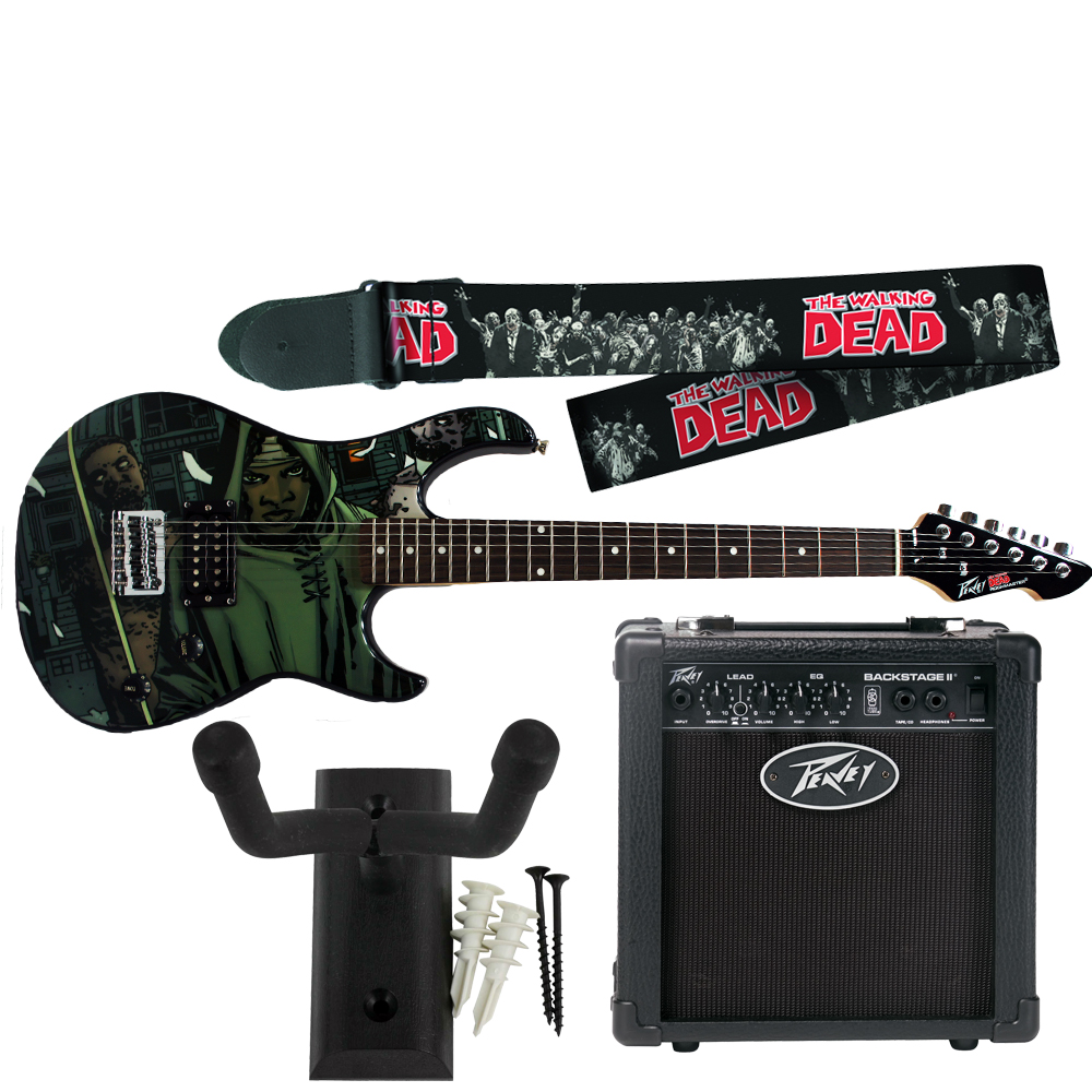 Peavey Walking Dead Michonne Rockmaster Guitar w/ Zombie Strap, Hanger