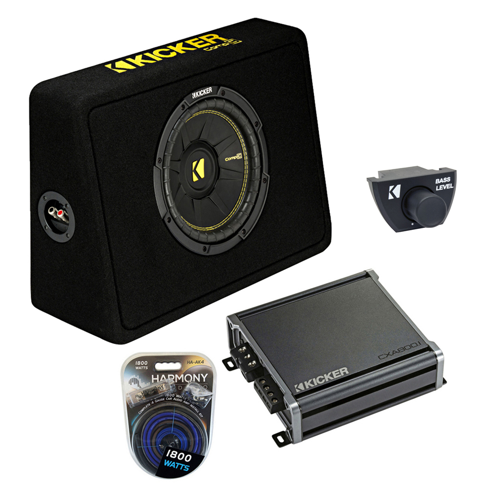 Kicker 44TCWC104 10" CompC Subwoofer, CXA800.1 Amp & Bass Remote