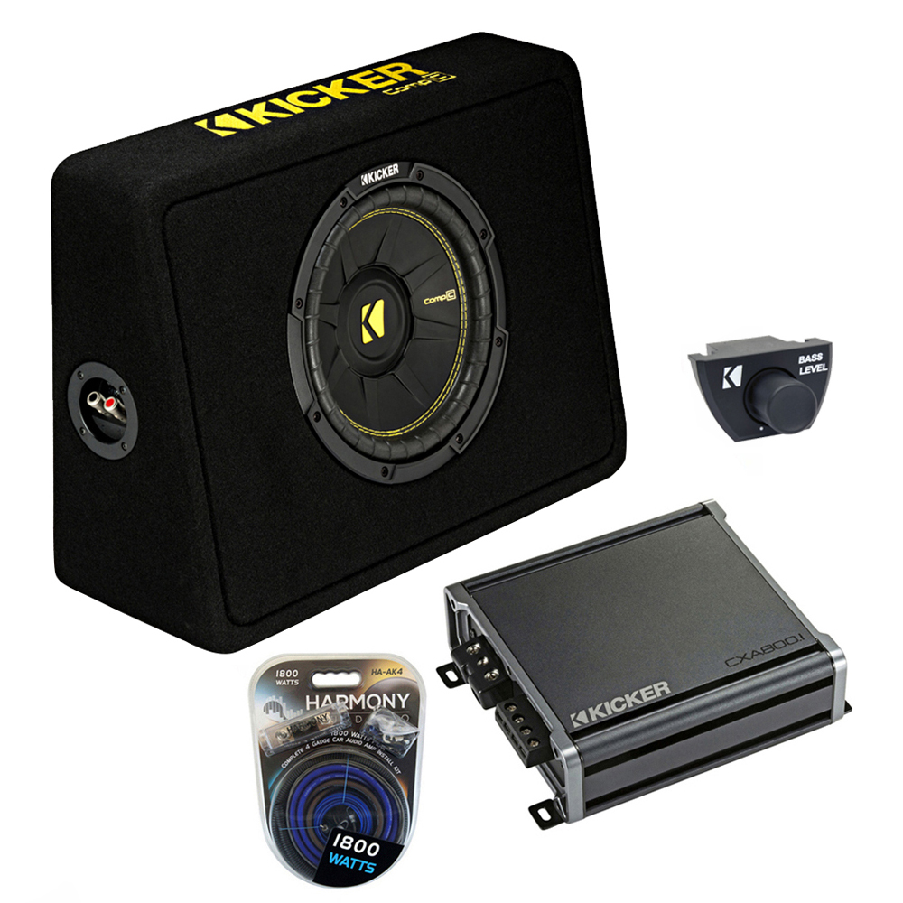 Kicker 44TCWC104 10" CompC Subwoofer Enclosure, CXA800.1 Amp & Bass