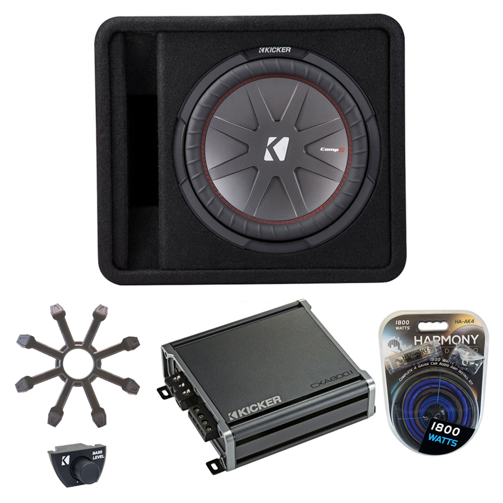Kicker 43VCWR122 12" CompR Box w/ CXA800.1 Amp Grill Bass Knob & Amp