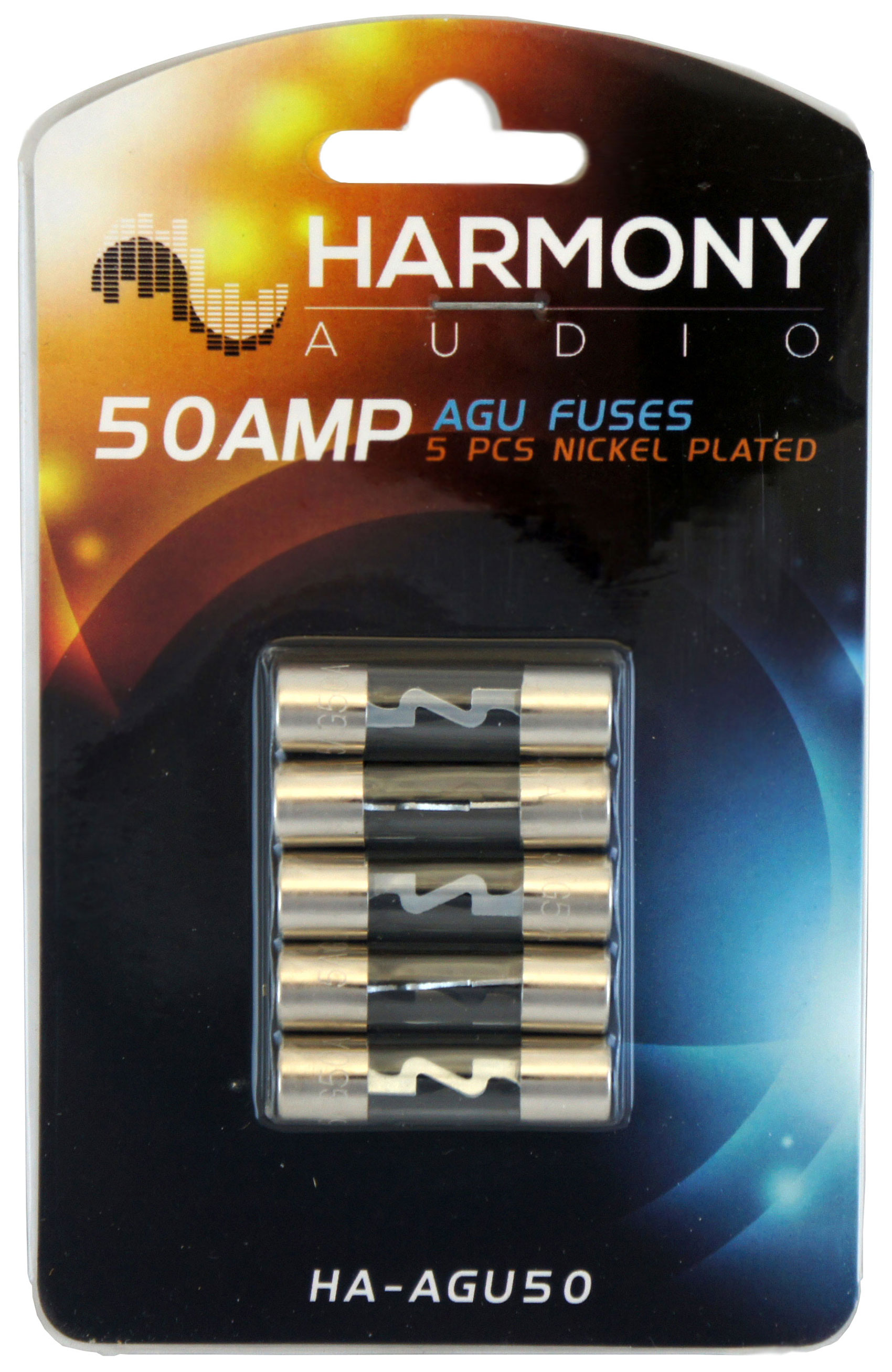 Harmony Audio HAAGU50 Car Stereo Fuseholder 5 Pack 50 Amp AGU Fuses Nickel HAAGU50