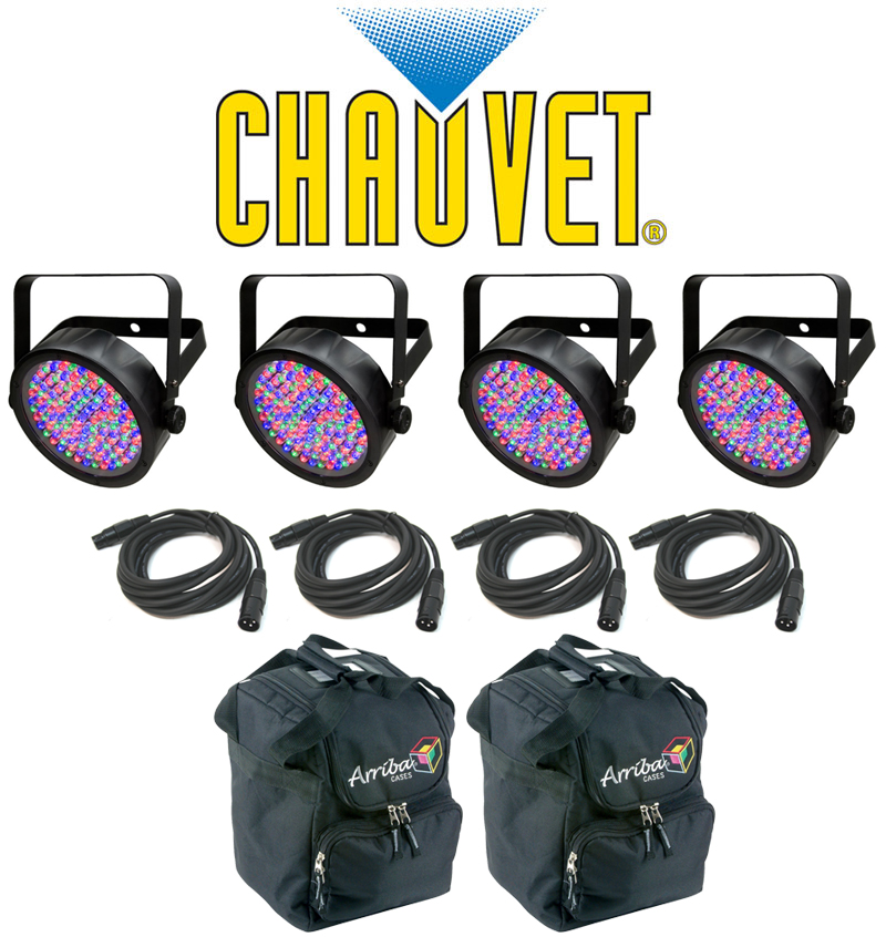 Chauvet DJ Lighting (4) Slim Par 38 Can Stage Wash LED Light with (4