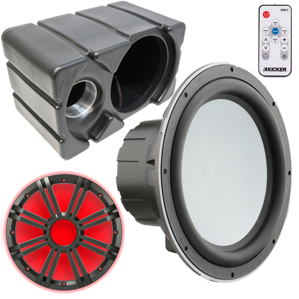 Kicker 10" Marine Audio 2ohm Sub and Boat Enclosure with Charcoal LED Grill MSRPack5