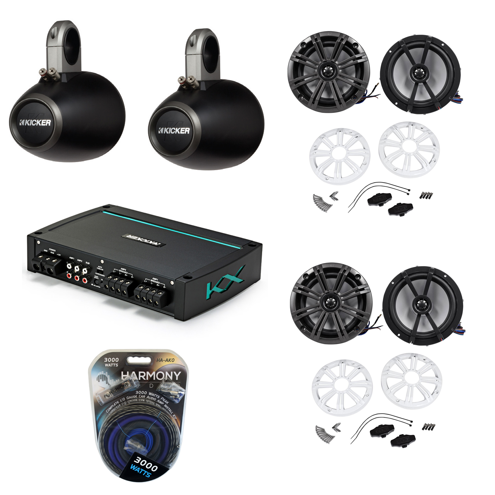 Kicker Marine Audio 4Ch Speaker Boat Amp w/ 6.5" 4Ohm Char/White