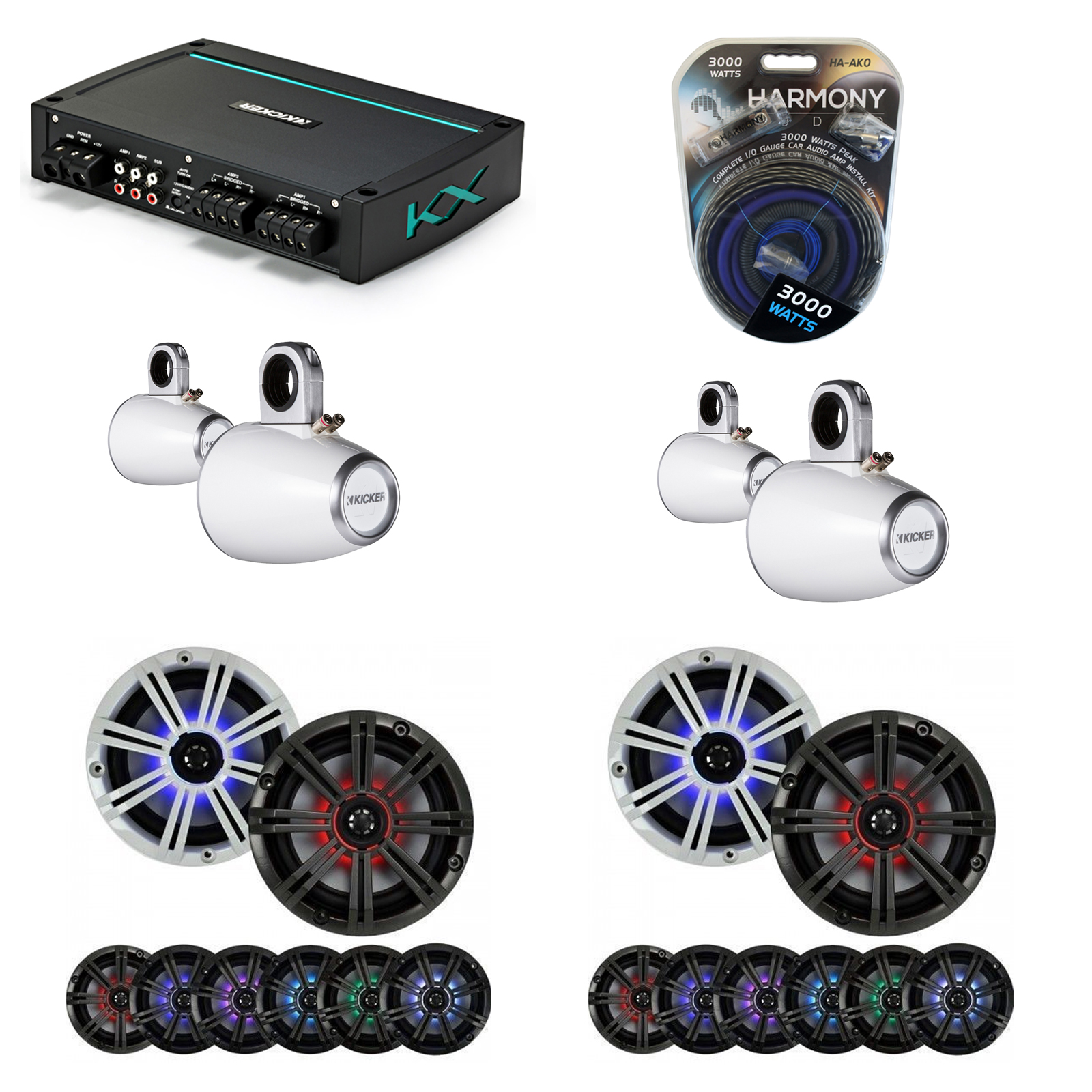 Kicker Marine Audio 4Ch Speaker Boat Amp w/ 1/2" LED Light Boat