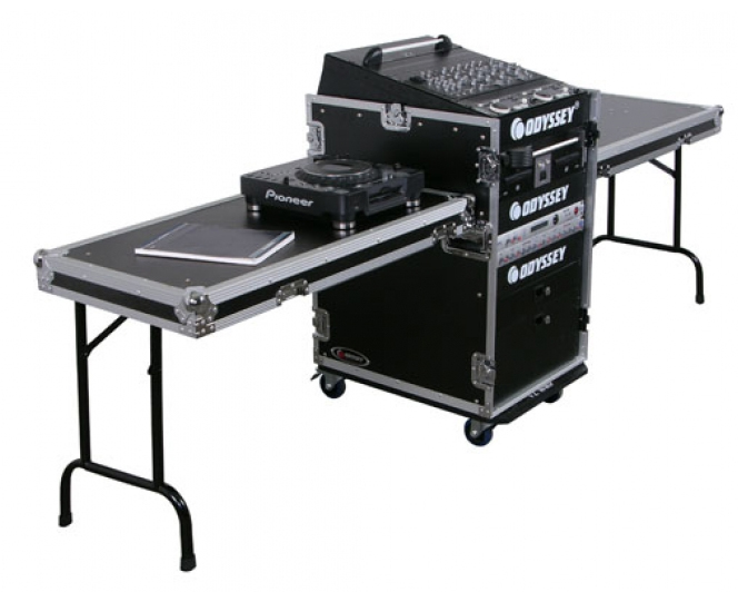 Odyssey FZ1316WDLXII Deluxe Combo Rack 13u over 16u with a Side Table & Wheels FZ1316WDLXII