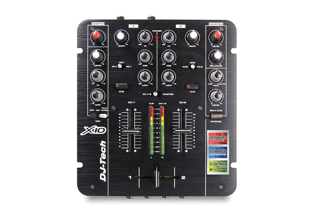 DJ Tech X10 Compact Professional 2CH DJ Mixer with Builtin Audio Interface DJT12X10