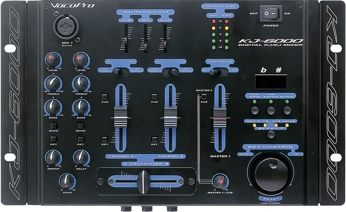 VocoPro KJ6000 2Ch 4 Mic Input Mixer w/ Digital Key Control & Vocal