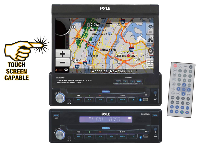 Pyle Car Audio PLBT74G 7' Single DIN InDash Motorized Touch Screen TFT