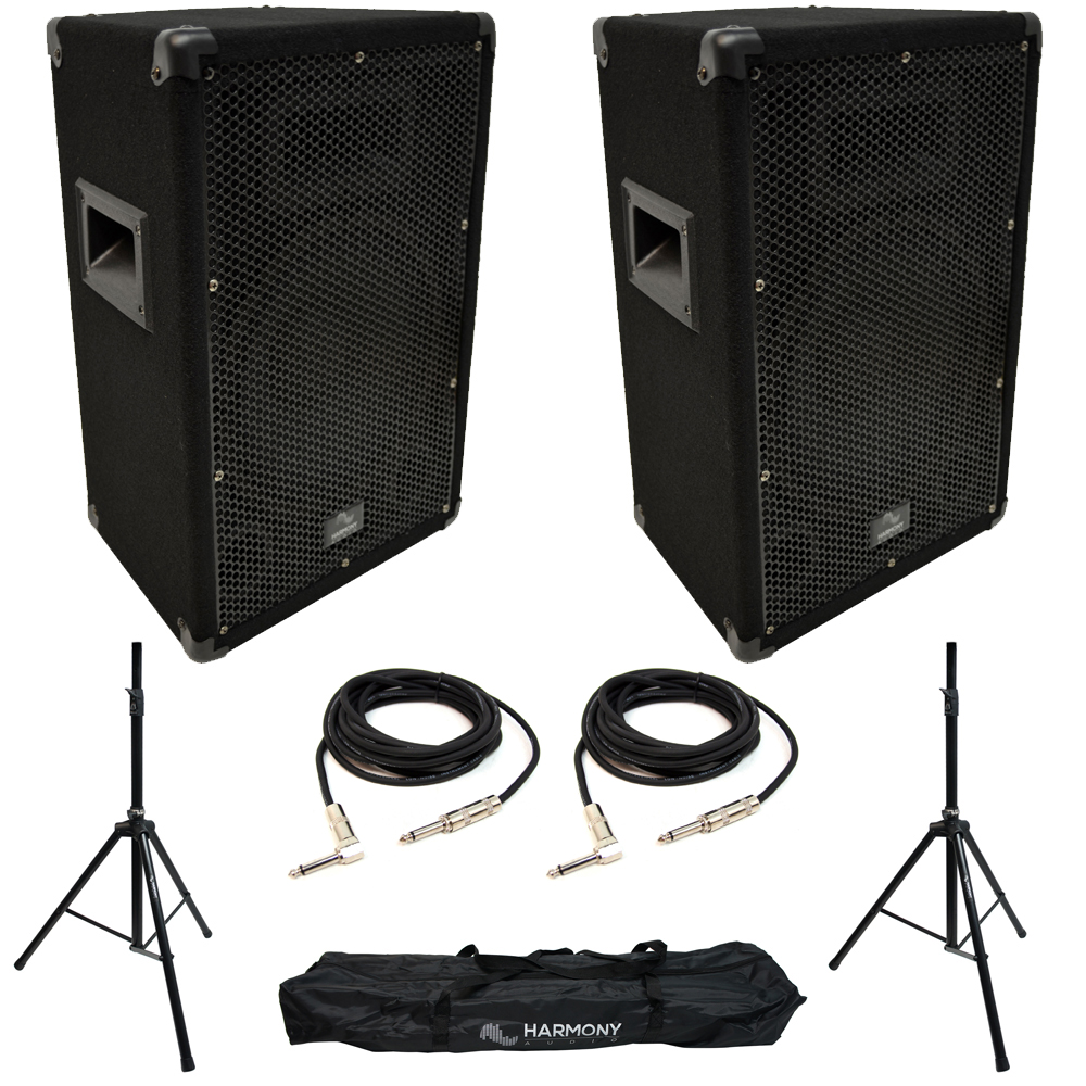Harmony Audio HA-V10P 10" Pro DJ Passive 300W PA Speaker Pair with Tripod Speaker Stands & 15 Foot 1/4" Audio Cables