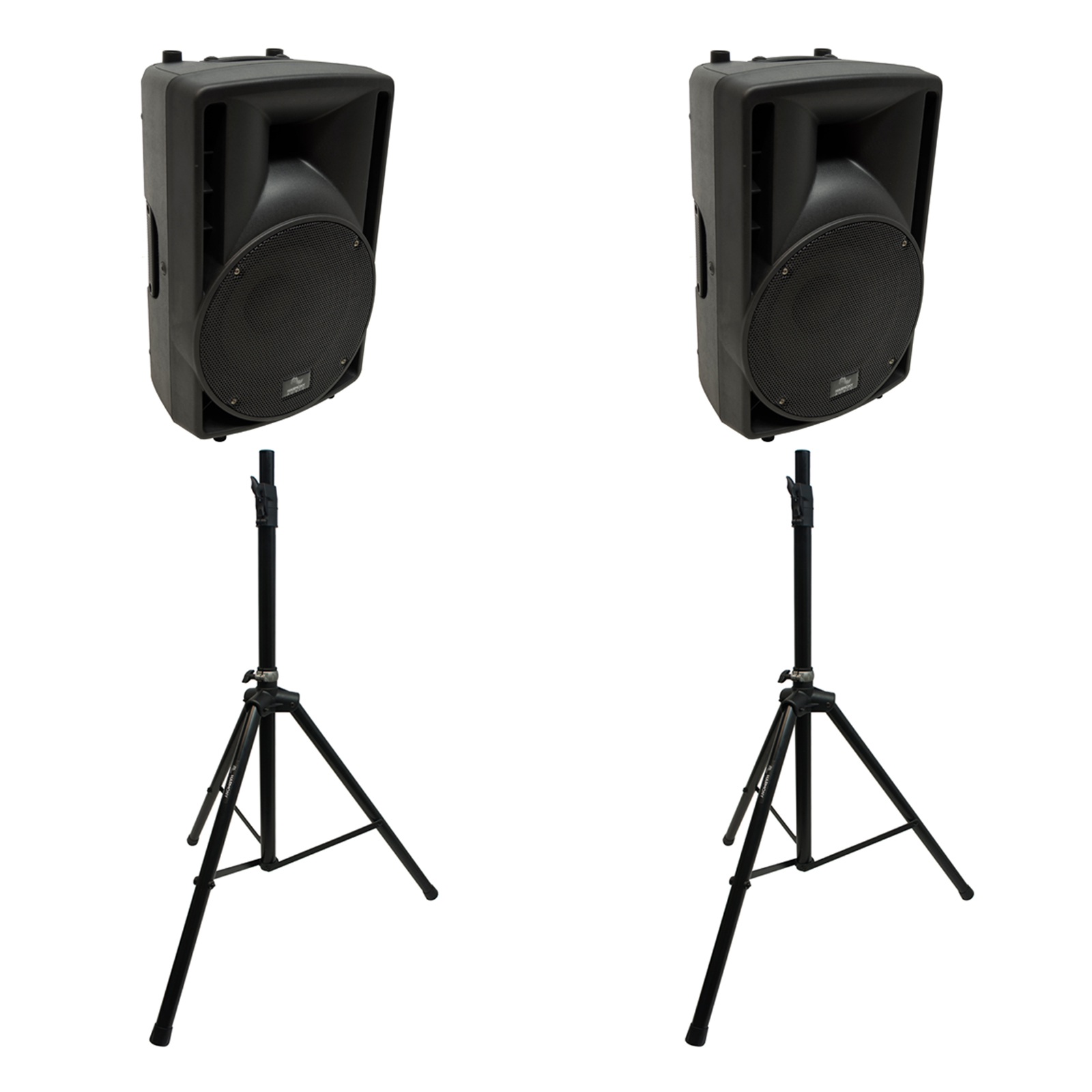 Harmony Audio Single Tripod Speaker Stand (2) with Harmony Audio Pro DJ Concert Series 10" Powered 400W PA Speaker Cabinet (2)