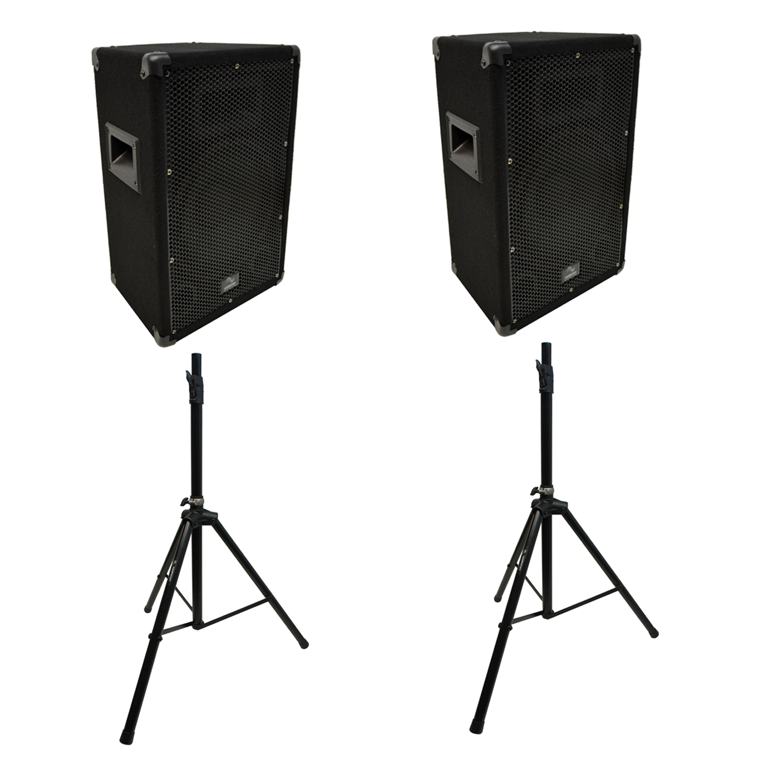 Harmony Audio Single Tripod Speaker Stand (2) with Harmony Audio Pro DJ Venue Series 10" Passive 300W PA Speaker 2-Way Cabinet (2)