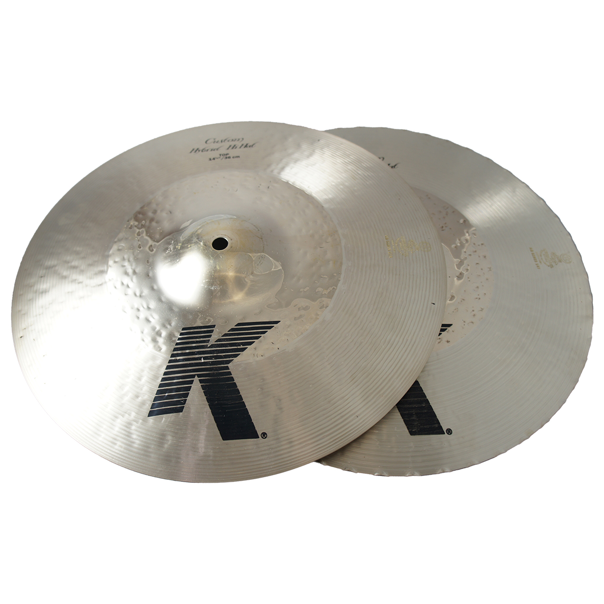 Zildjian 14 1/4" K Custom Series Hybrid Hi Hat Pair Drumset Cast Bronze Cymbals with Solid Chick Sound and Small Bell Size K1224
