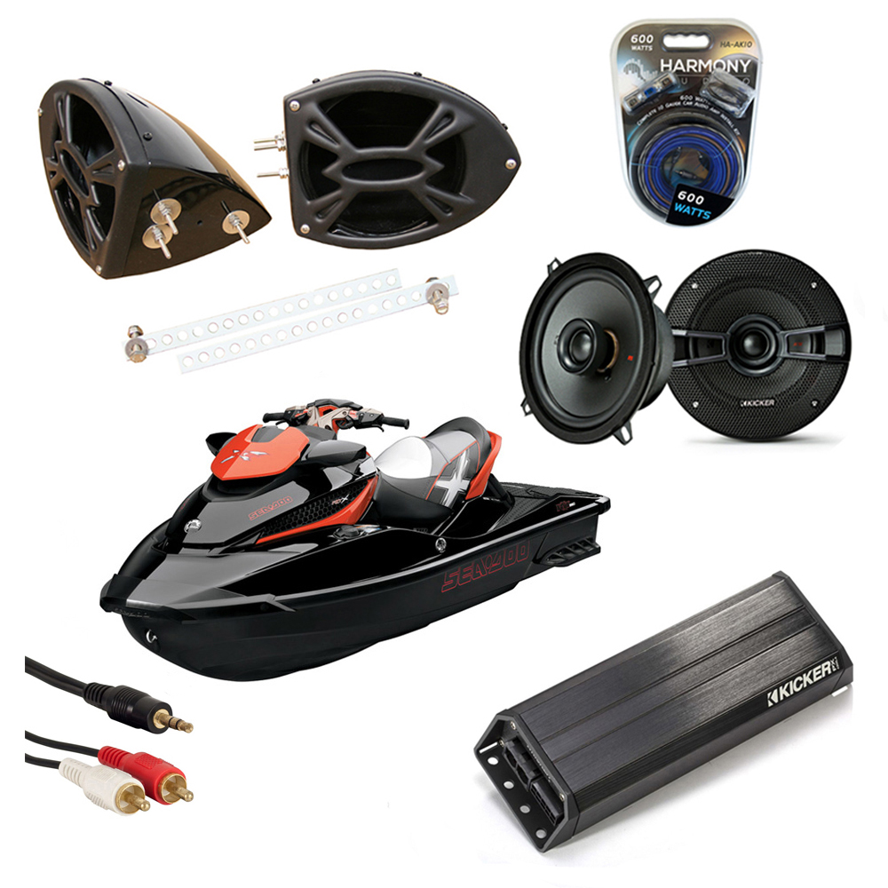 SeaDoo PWC Marine Kicker KSC50 & PXA300.4 Amp Custom 5 1/4" Black
