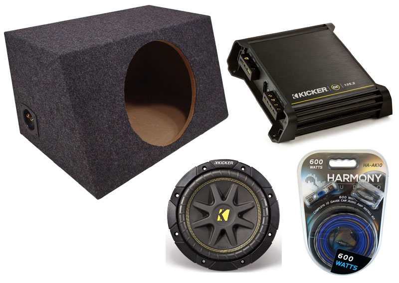 Kicker Car Audio DX125.2 Amplifier Amp & Kicker C10 Comp 10" Woofer Loaded Hatch Sub Box System
