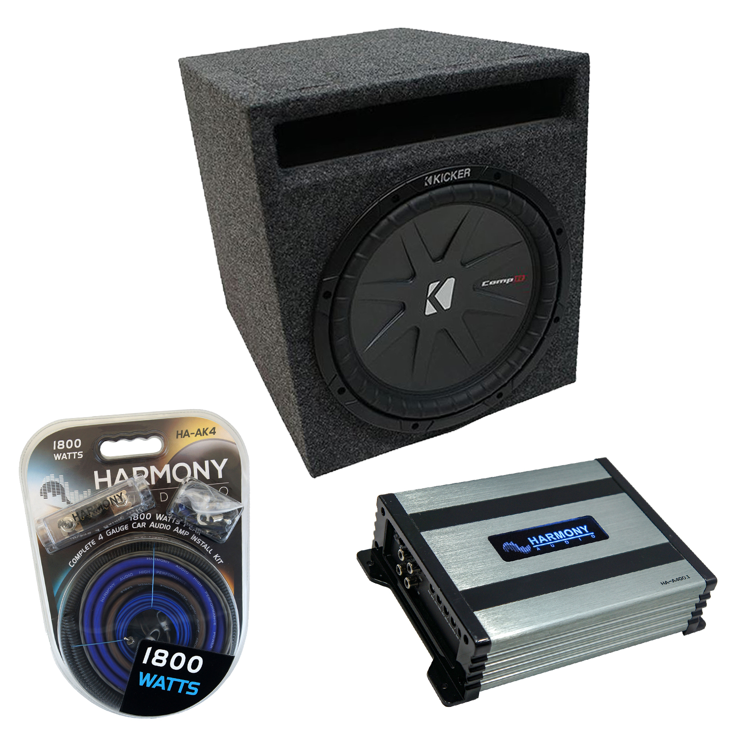 Universal Car Stereo Slotted S Port Single 12" Kicker Comp C12 Sub Box Enclosure & Harmony HA