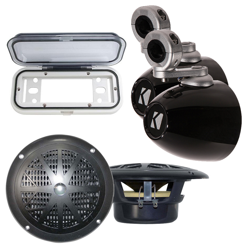 Kicker KMMTES 4" Empty Enclosure w/ 4" Full Range Speaker System & Radio Cover PPACKAGE1623