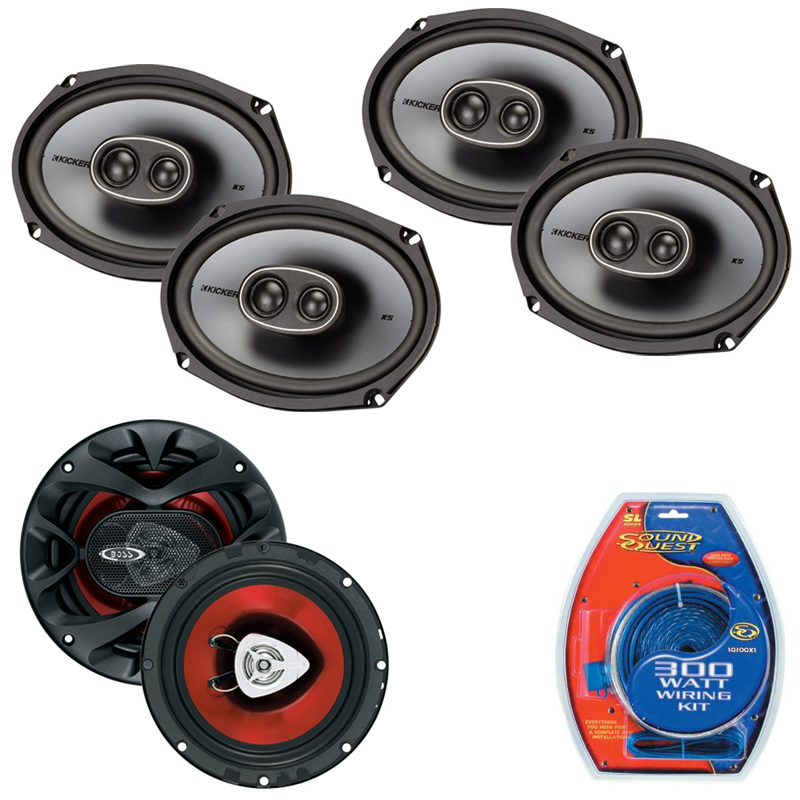 Kicker KSC693 6x9" 3Way Coaxial Speakers w/ 300w Amp Install Kit & 6.5