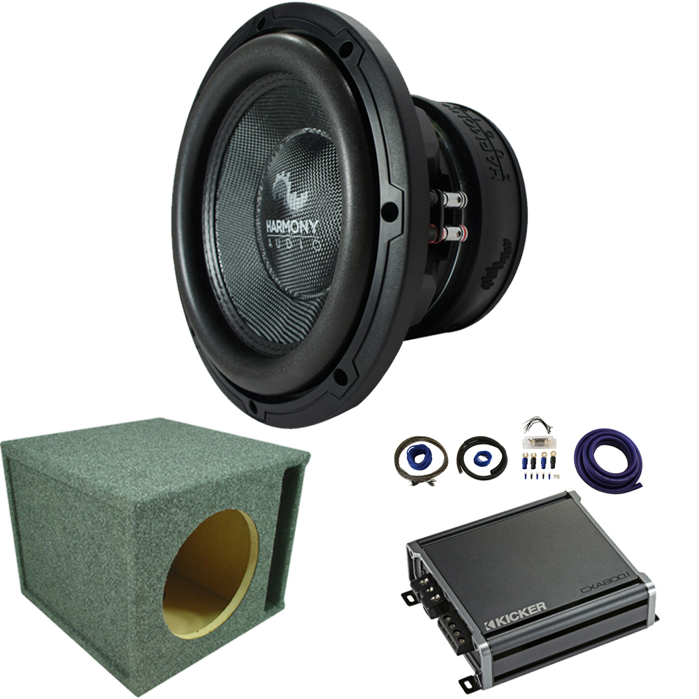 Harmony Audio HA-C122 Competition Loaded 12" Loaded Vented Sub Box Bundle with Kicker CXA8001 Amp & Install Kit