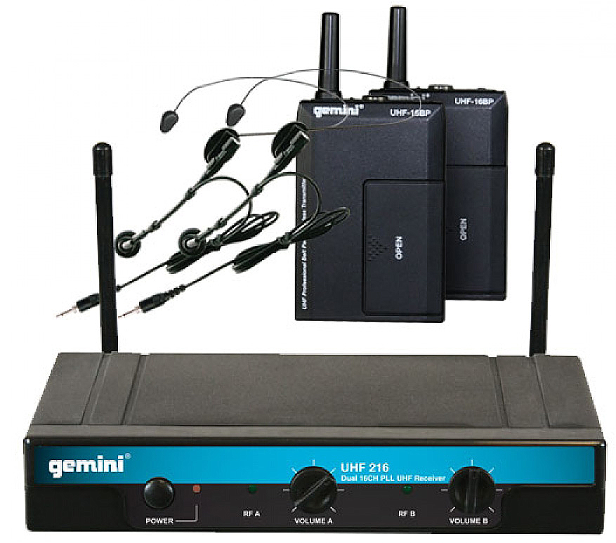 Gemini UHF216HL Dual 16Channel Headset & Lavalier Wireless UHF