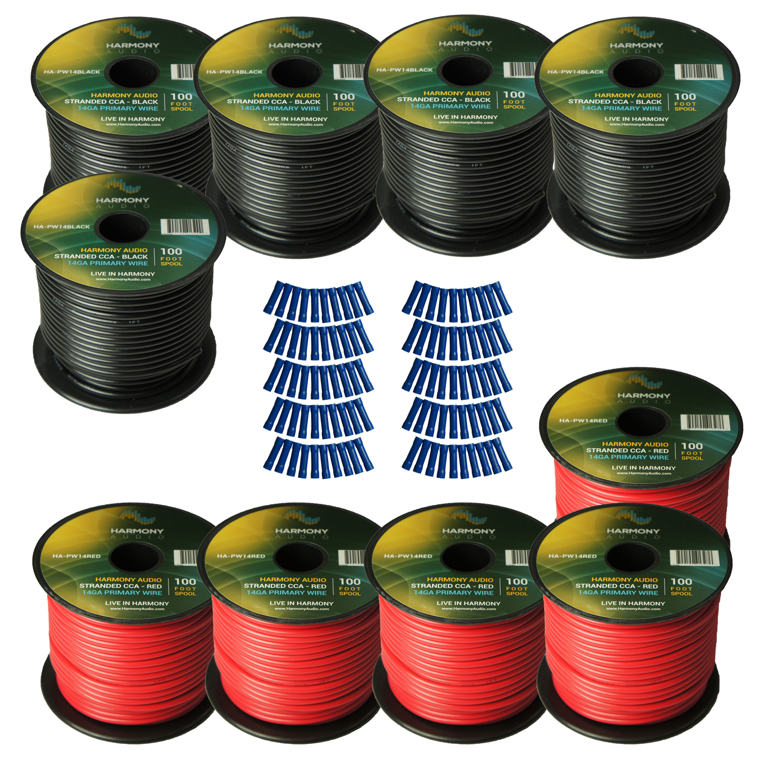 Harmony Audio Primary Single Conductor 14 Gauge Power or Ground Wire - 10 Rolls - 1000 Feet - Red & Black for Car Audio / Trailer / Model Train / Remote