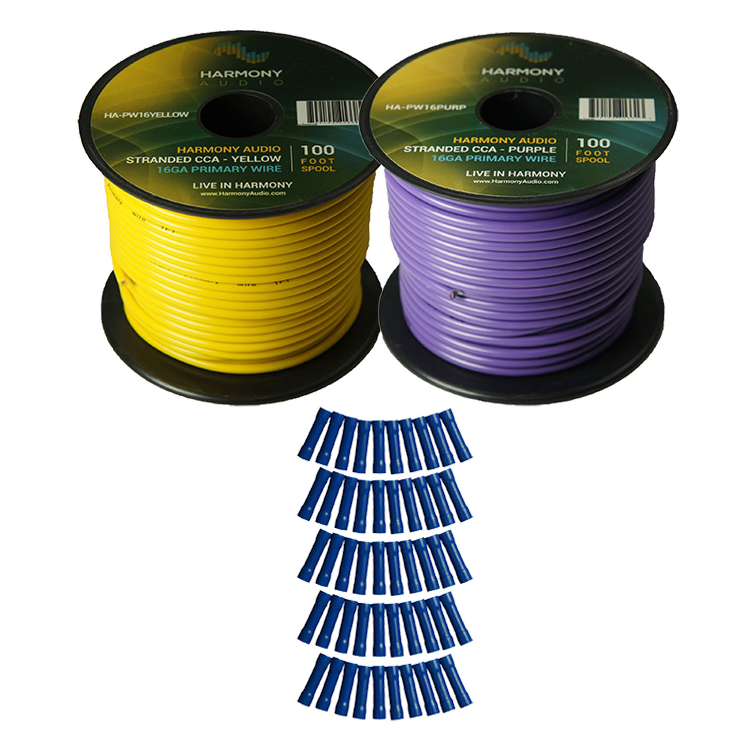 Harmony Audio Primary Single Conductor 16 Gauge Power or Ground Wire - 2 Rolls - 200 Feet - Yellow & Purple for Car Audio / Trailer / Model Train / Remote