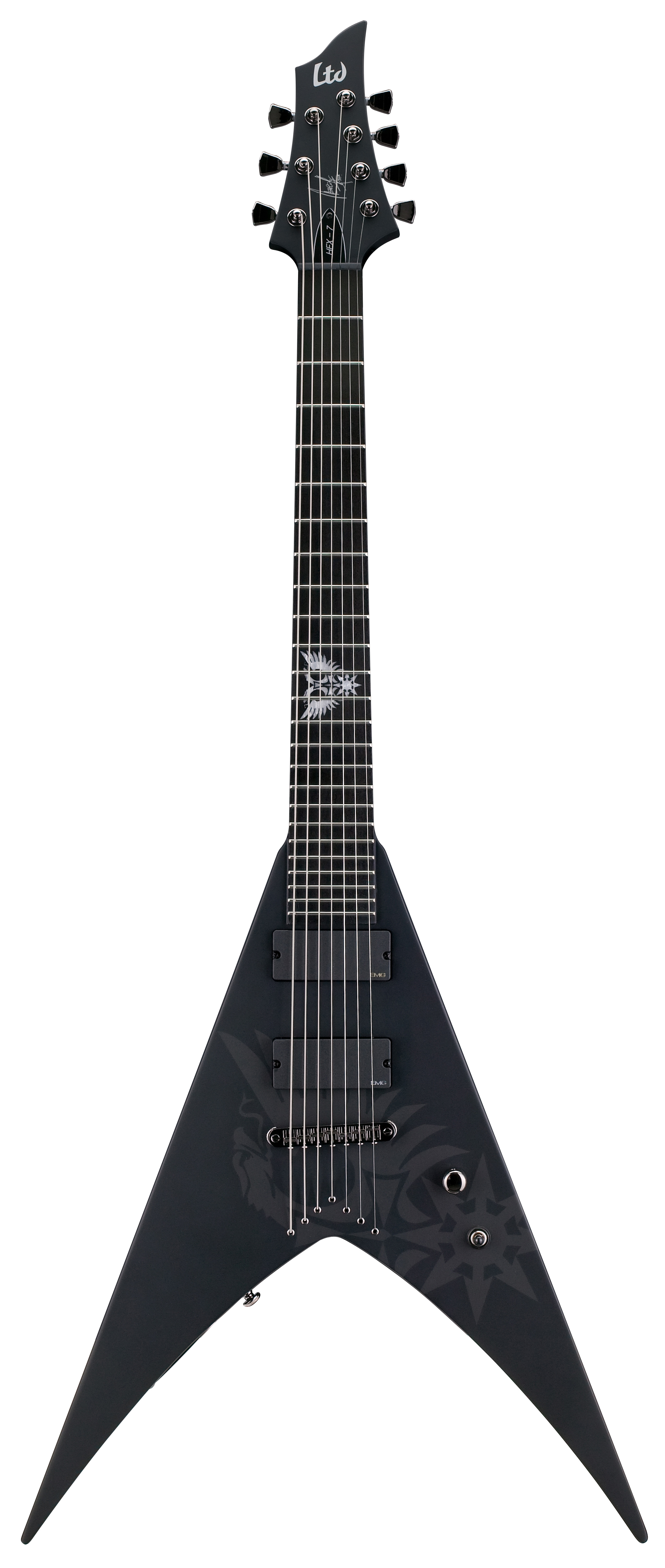 ESP LTD HEX7 String Nergal Signature Series Electric Guitar Black Satin Finish w/ Eagle